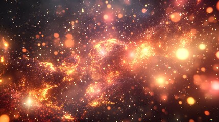 Fototapeta premium A vibrant nebula with bright stars and cosmic dust against a dark background.