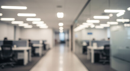 Fototapeta premium Quiet Office Corridor: Blurred Serenity in a Modern Workspace AI Generated