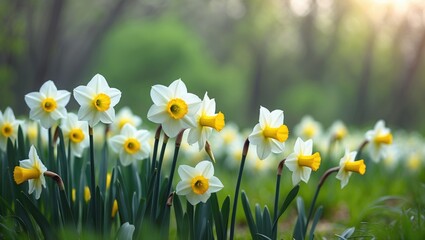 Pure White Daffodils in Full Bloom