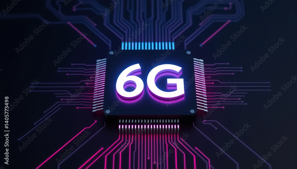 Aufkleber futuristic 6g technology glowing chip with circuit patterns symbolizing next gen connectivity