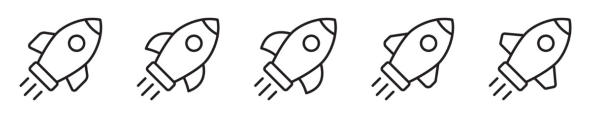 Rocket line icon. Flying rocket line icons set.
