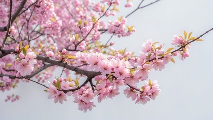 Early Spring Plum Blossom. Isolated on White Background.