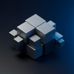 Fototapeta premium 3D Metallic Cubes Stacked Structure on Dark Background