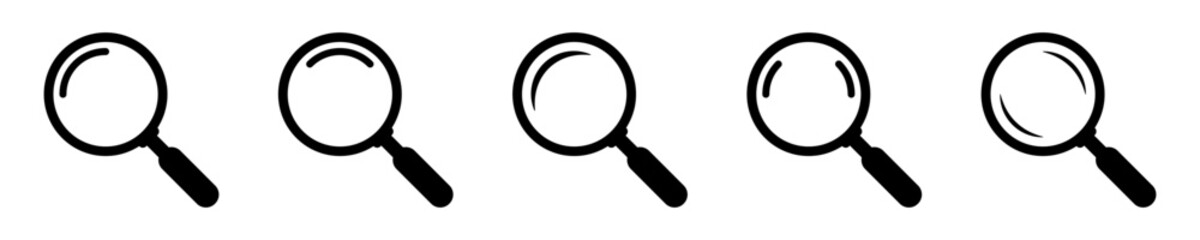 Search icons set. Magnifying glass icon, magnifier icon.