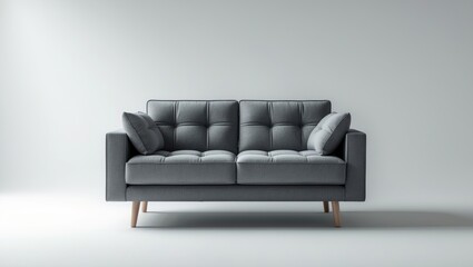 Isolated white background featuring a grey sofa
