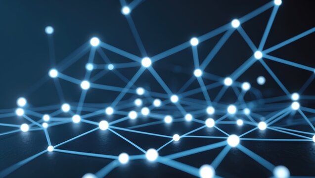 Blockchain network - Abstract dots linked on a backdrop. Internet connectivity, conceptual representation of science and technology graphic design.