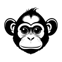 Silhouette of Monkey Face with Large Eyes and Wide Smile Representing Fun Expression, Animal Icon, and Jungle Creature Illustration

