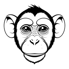 Vector Silhouette of Monkey Face with Natural Expression Featuring Gentle Eyes, Relaxed Features, and Subtle Smile, Representing Primate Emotion, Wildlife Art, and Realistic Animal Illustration

