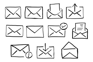 Envelope Mail Related Icons Marker Pen Stroke Drawing Vector Set