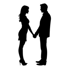 Vector Silhouette of Couple Holding Hands in Romantic Pose Representing Love, Intimacy, Emotional Connection, and Timeless Affection in Romantic Illustration

