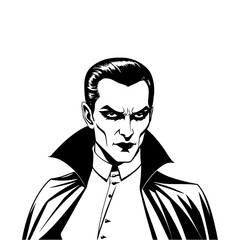 Silhouette of Classic Vampire Portrait with Sharp Fangs and Elegant Attire Representing Gothic Horror, Mythical Creatures, Dark Fantasy, and Timeless Vampire Iconography


