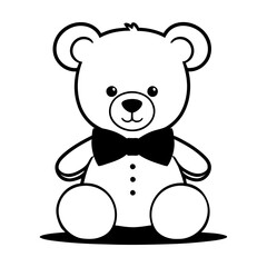 Silhouette of Cute Teddy Bear Sitting with Bow Tie for Children’s Toys, Nursery Decor, Baby Shower, and Childhood Memories Themes in Vector Illustration Style

