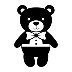 Vector Silhouette of Adorable Teddy Bear with Bow Tie and Rounded Ears for Kids Room Art, Plush Toy Design, Gift Ideas, and Sweet Childhood Concepts

