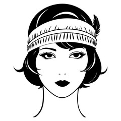 Silhouette Portrait of Retro Woman with Vintage Hairstyle and Classic Fashion Elements for Old Hollywood, Timeless Beauty, and Elegant Feminine Style Concepts in Vector Design

