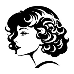 Vector Silhouette of Female Profile with Curly Hair in Side View for Natural Beauty, Stylish Hair Design, Fashion and Feminine Portrait Themes