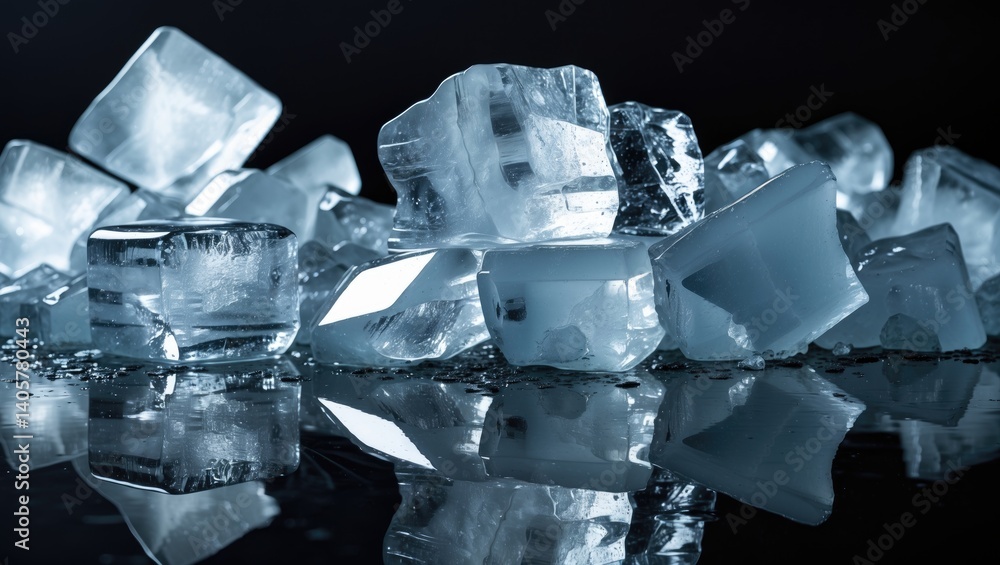 Poster pile of clear crushed ice cubes on backdrop.