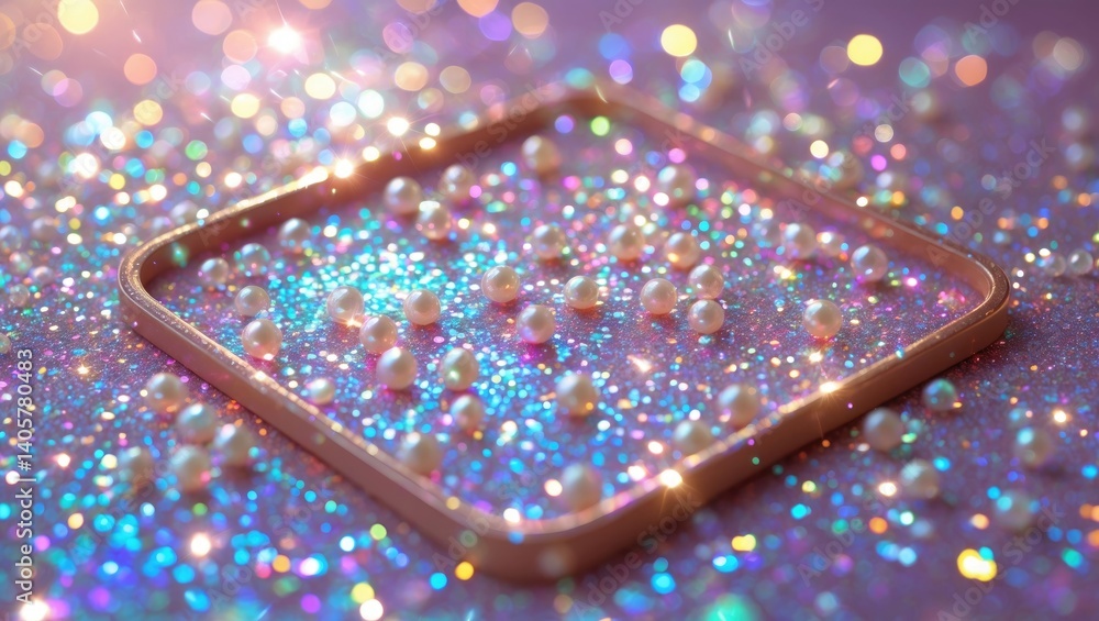 Poster polished lozenge with sparkling polarization pearl sequins and a shimmering background