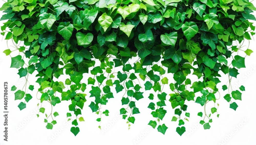 Poster hanging ivy plant and jungle vine with green leaves isolated against a white background using clippi