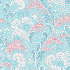 Elegant Light pink Floral Pattern on Green Background.