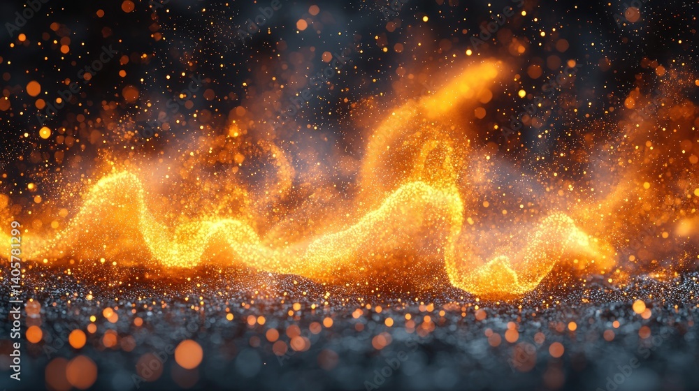 Poster abstract fiery stream against dark background. particles swirl in dynamic motion