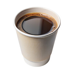 Disposable coffee cup filled with freshly brewed black coffee isolated on Transparent Background.