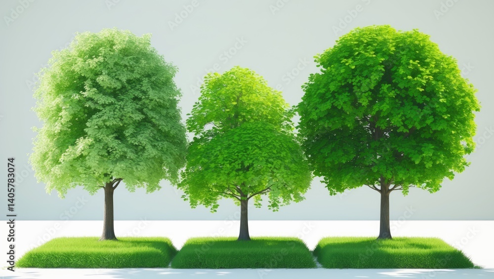 Poster white background featuring isolated green trees