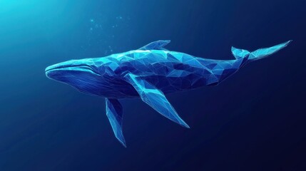 Naklejka premium Abstract polygonal whale in deep blue ocean