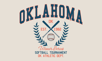 Oklahoma Winner series Softball Tournament Ok Athletic Dept. Est. 1982 typography slogan with college varsity print for graphic tee t-shirt or sweatshirt.