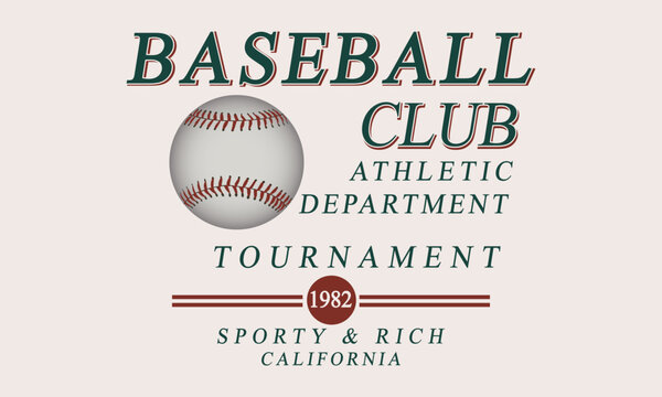 California Baseball Club Athletic Department sporty and Rich typography slogan with college varsity print for graphic tee t-shirt or sweatshirt.