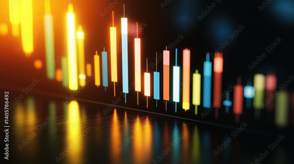 Aufkleber digital graph showing fluctuating currency value with inflation trends in vibrant colors