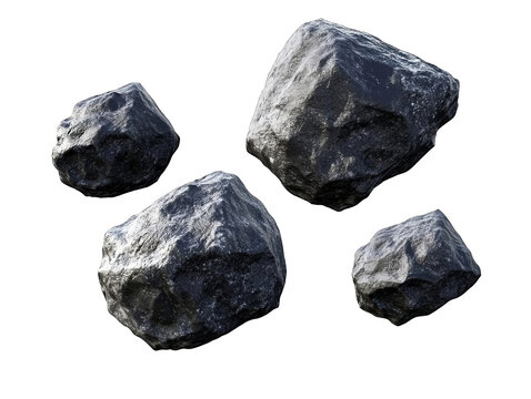Realistic 3D Render of Shiny Black Rock Fragments with Transparent Background