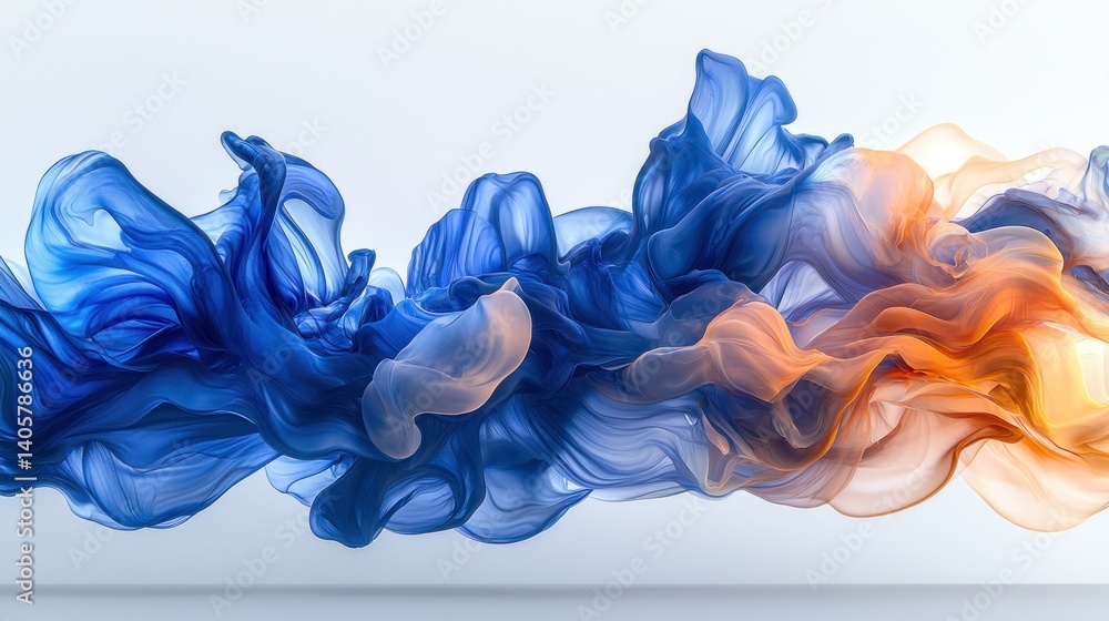 Poster abstract fluid forms in vibrant blue and orange. soft, flowing liquid textures create dynamic shapes