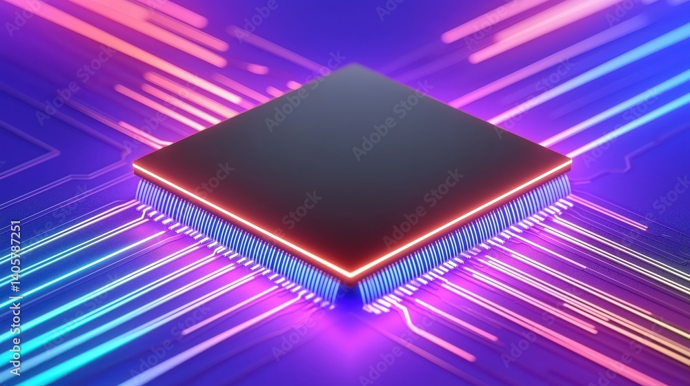 Poster abstract quantum circuit board design with floating qubits in vibrant colors