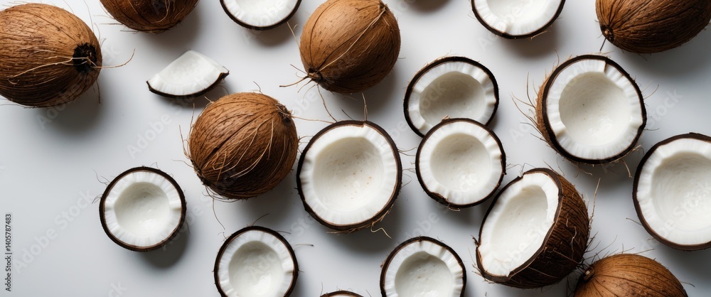 Poster vast selection of scrumptious coconuts, isolated on a white surface