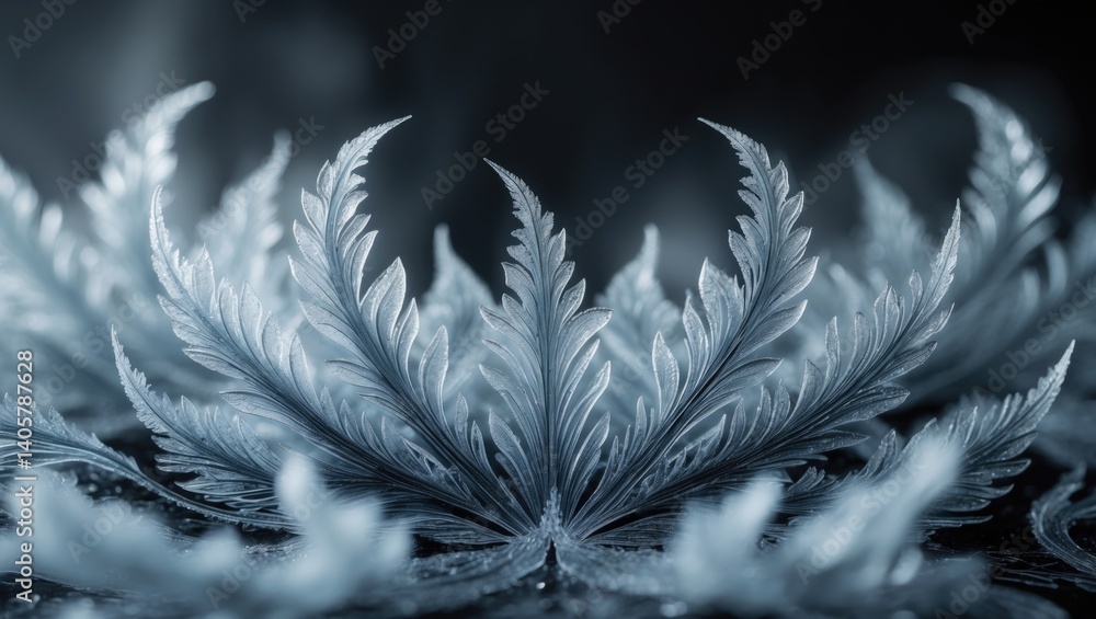 Poster abstract ice structures on a black surface create a frost effect.