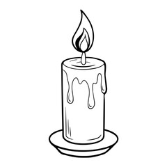 Obraz premium Candle with Flame Melting on Plate Outline Illustration 