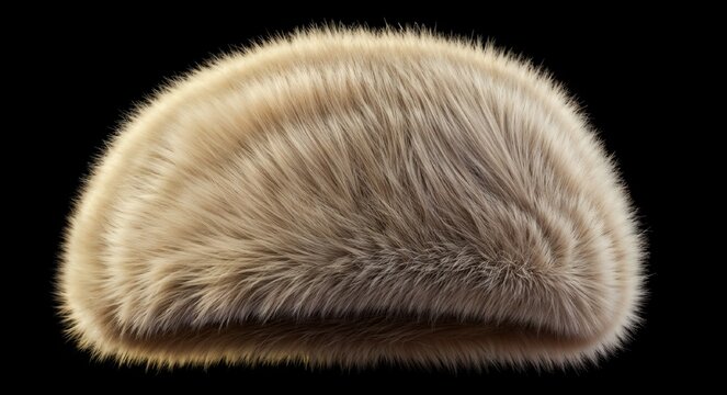 Luxurious faux fur dome in soft brown against black background with copy space
