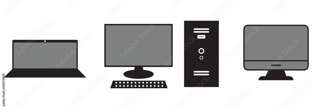 Poster computer icon set. computer monitor icon vector. computer icon set illustration. computer monitor si