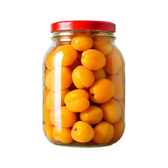 jar of whole pickled sweet Apricot isolated on transparent background