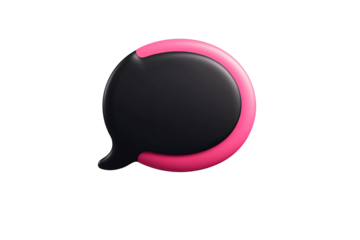 Chat bubble icon. Dark gray center with a pink outline. Sits alone in a black space with shadows underneath