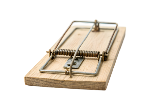 Simple and Effective Wooden Mouse Trap Set with a Piece of Cheese.