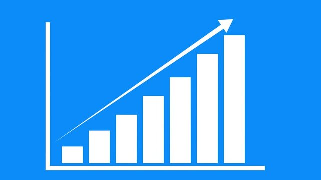 Animated business graph chart with upward trend on background.