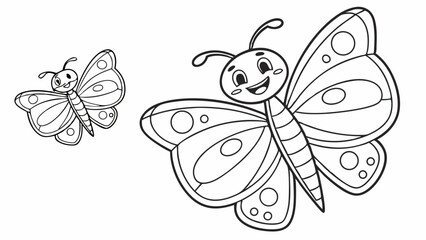 kids coloring page, a beautiful butterfly with patterned wings, cartoonish, friendly, thick outlines