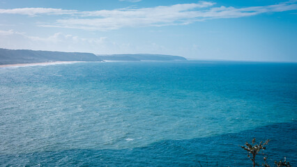 blue sea and blue sky in nazare portugal