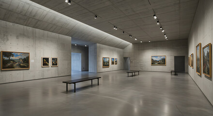 Fototapeta premium Tranquil Gallery: Concrete, Light, and Art AI Generated