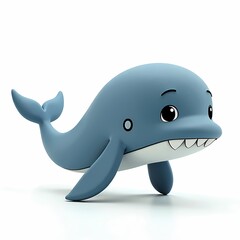 A cartoonish blue whale with large eyes and a playful expression against a white background