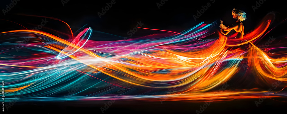 Aufkleber abstract colorful light streaks on dark background creating flowing shapes