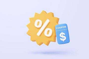 3d tag price icon for online shopping, discount coupon of cash for future use. sales with an excellent offer for shopping, special offer promotion. 3d price tags icon vector render illustration