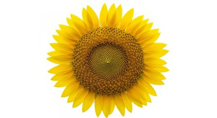 Fototapeta premium Isolated sunflower flower with bright yellow petals and green center on a white background 