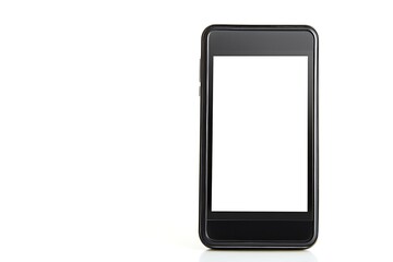 Black Framed Mobile Phone Displaying White Screen on Clean Isolated Backdrop